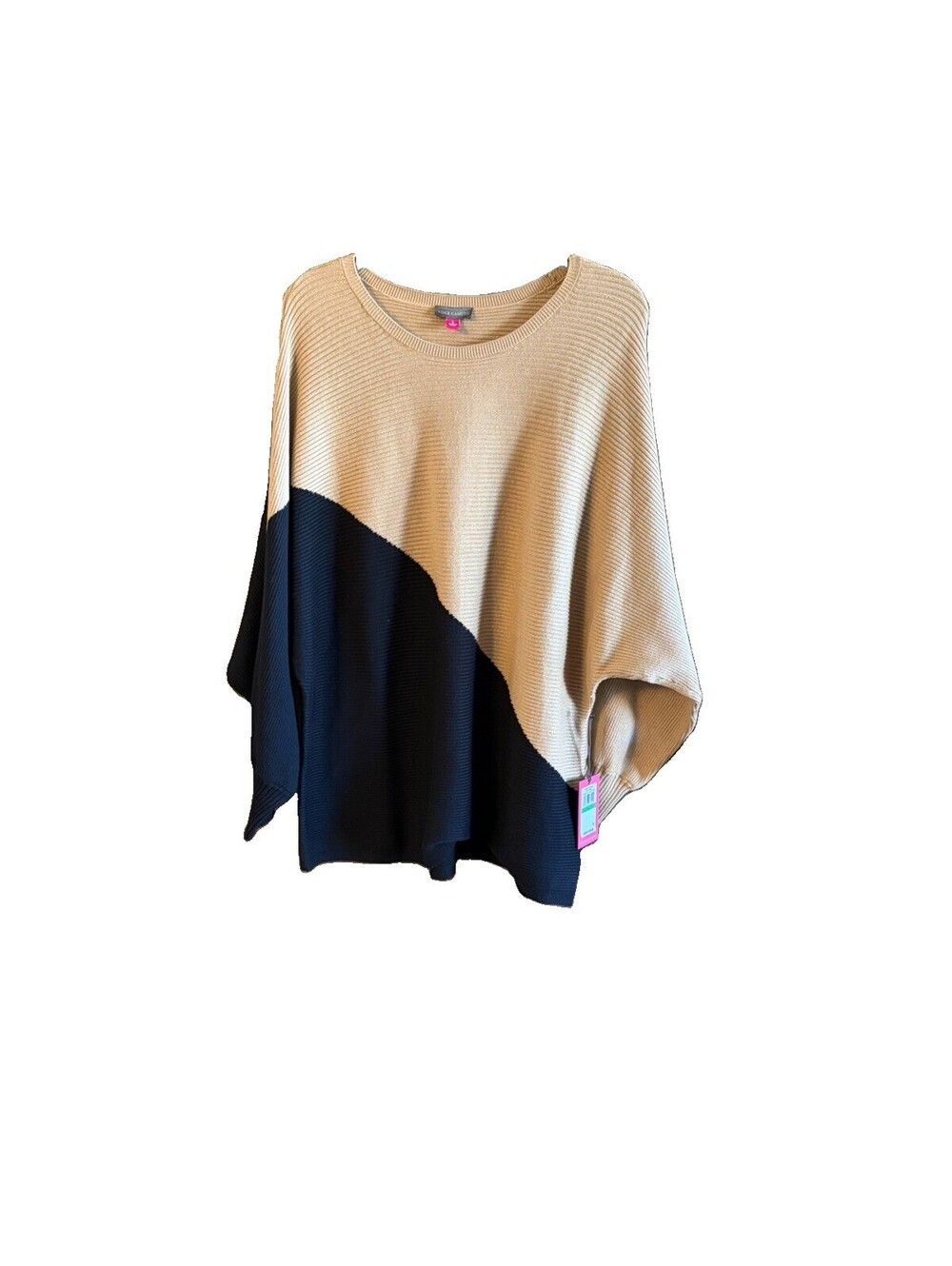 Vince Camuto L Tan&black NWT Sweater Pullover Dolman Sleeve Cotton Blend